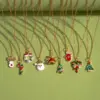 Wholesale Stainless Steel Copper Plating Inlay Christmas Hat Christmas Tree Santa Claus Zircon Pendant Necklace