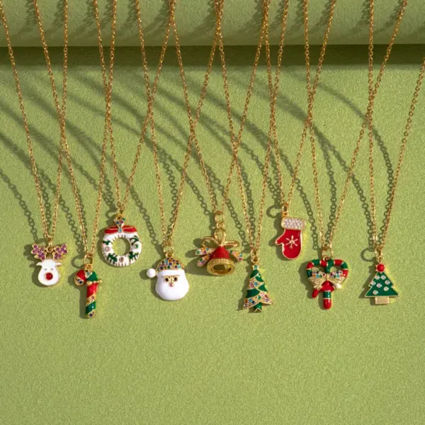 Wholesale Stainless Steel Copper Plating Inlay Christmas Hat Christmas Tree Santa Claus Zircon Pendant Necklace