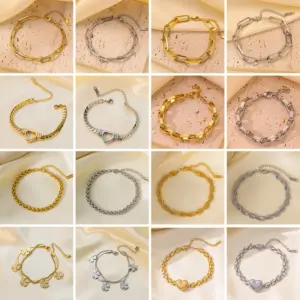 Hip-Hop Retro Heart Shape Flower Bow Knot Titanium Steel Bracelets In Bulk