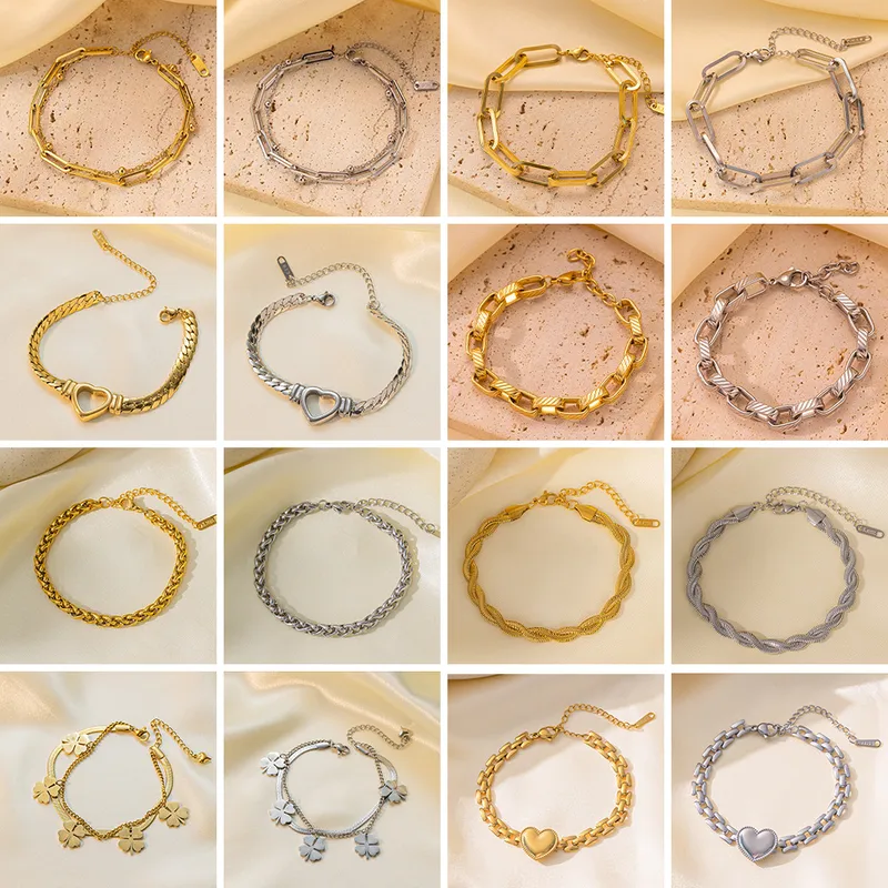 Wholesale Hip-Hop Retro Heart Shape Flower Bow Knot Titanium Steel Bracelets In Bulk