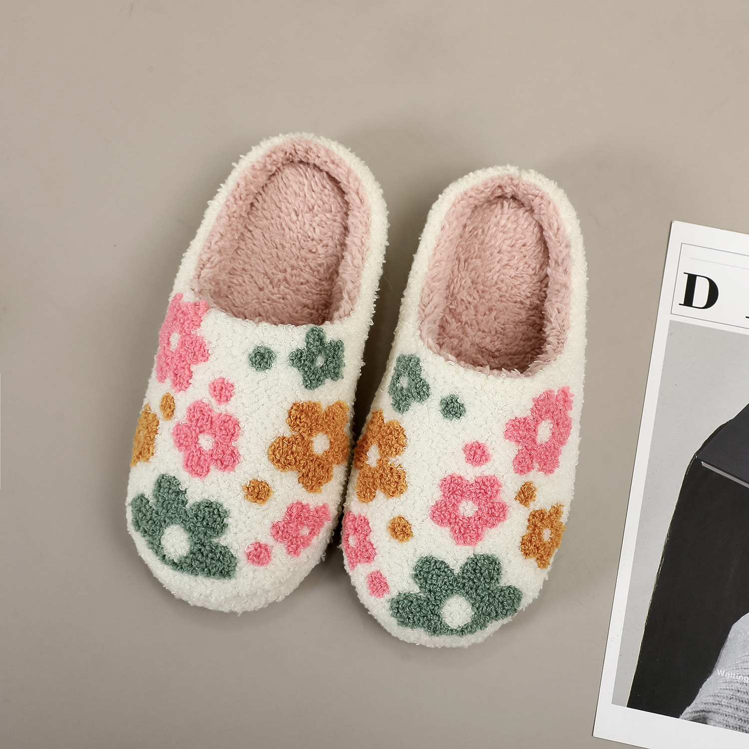Wholesale Cross-Border Cute Flower Embroidered Cartoon Home Cotton Slippers Warm Soft Bottom Silent Plush Slippers Wholesale opshipping New