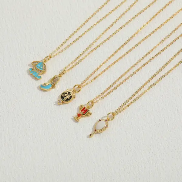 Wholesale Elegant Luxurious Classic Style Geometric Letter High Heel Copper Enamel Plating Inlay Zircon 14k Gold Plated Pendant Necklace