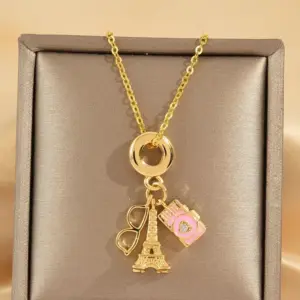 439-5 Effie Tower Necklace-Gold / Pink