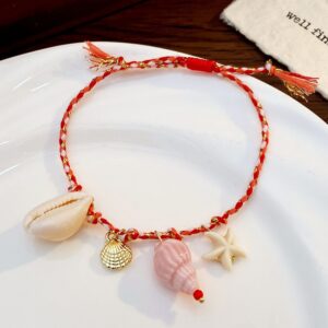 Dopamine starfish shell bracelet~red 0643