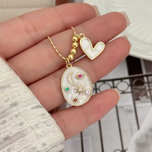 Wholesale Jewelry Simple Style Classic Style Star Heart Shape Copper Zircon 18K Gold Plated Multi Charms Pendant Necklace