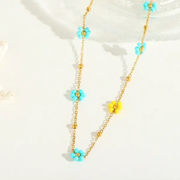 PVD Coated Real Gold Plated 18K Gold Flower Stainless Steel Simple Style Waterproof Non Tarnish Stainless Steel Necklace