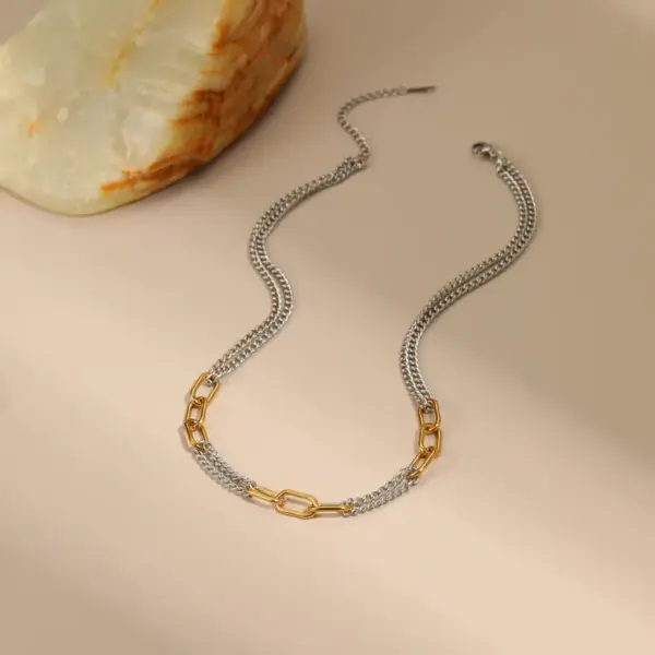 Trendy Color Block Punk Hip Hop Stainless Steel Titanium Bracelet Necklace Earring Set For Women Casual Cool Holiday Jewelry