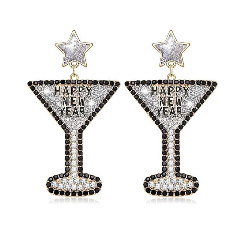 Wholesale New Year Wine Glass Earrings Five-inted Star Hat Earrings