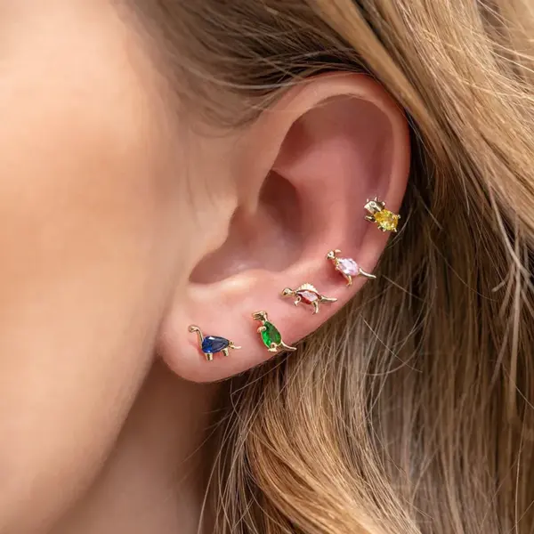 Wholesale 1 Piece Simple Style Dinosaur Inlay Copper Gem Ear Studs