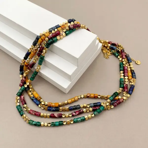 Wholesale Jewelry Fashion Geometric 304 Stainless Steel Natural Stone Haematite Natural Stone Beads Gold Plated Plating Stainless Steel Necklaces