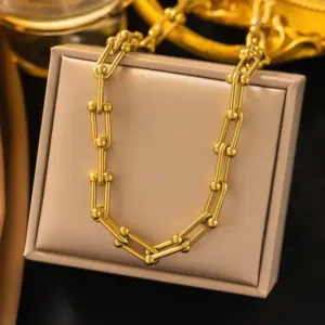 11 [Ah222] U-Shaped Buckle Necklace / Gold
