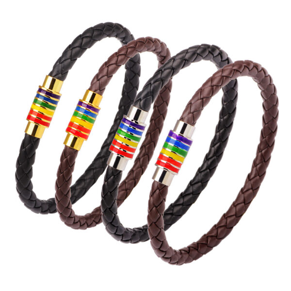 Wholesale Rainbow Element Braided Leather Bracelet