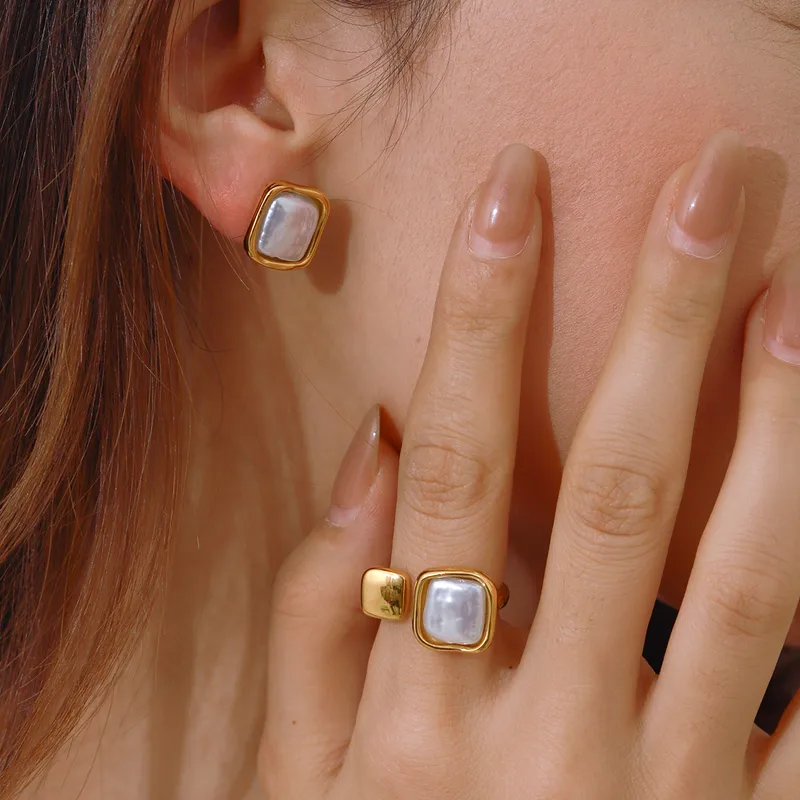Wholesale 304 Stainless Steel Geometric PVD Coated 18K Real Gold Plated Real Gold Plated Modern Style Waterproof Non Tarnish Cable Chain Rings Earring
