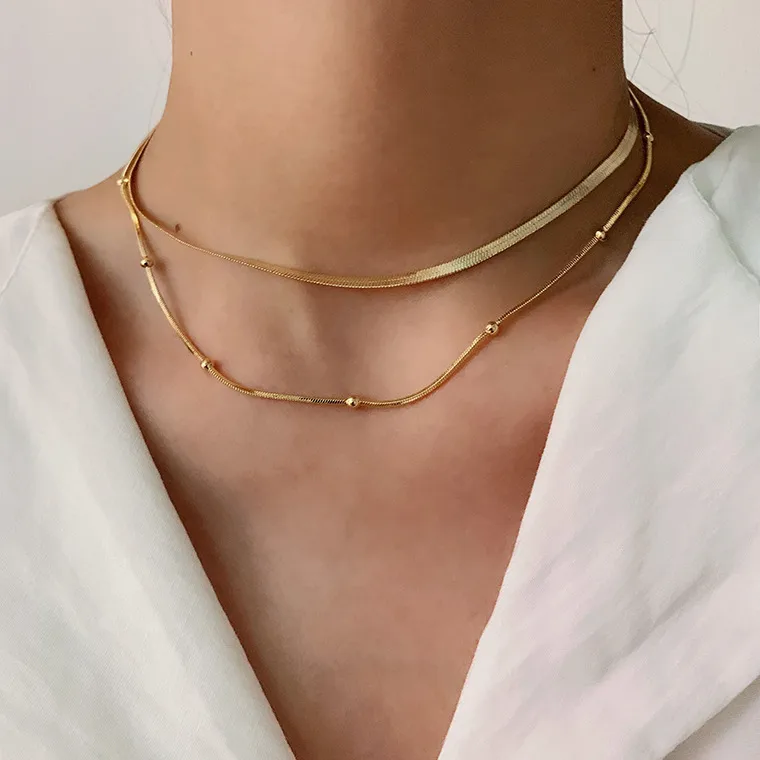 Wholesale PVD Coated Real Gold Plated Stainless Steel Titanium Steel Simple Style Waterproof Non Tarnish Necklace