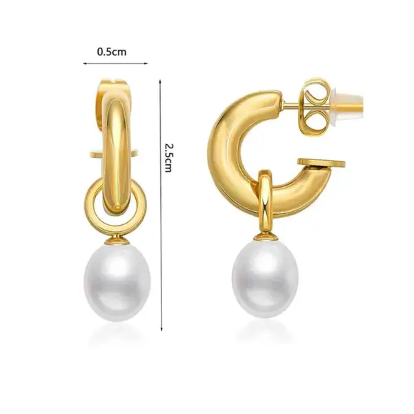 Wholesale 304 Stainless Steel C Shape PVD Coated Pearl 14K Gold Plated 18K Gold Plated Simple Style Waterproof Non Tarnish Plating Inlay Gold Drop Earrings