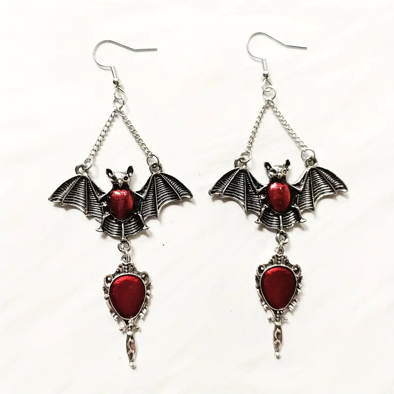 Wholesale Wish Cross-border New Hot Dark Gothic Exaerated Red Vampire Bat Bloody Magic Mirror Pendant Earrings