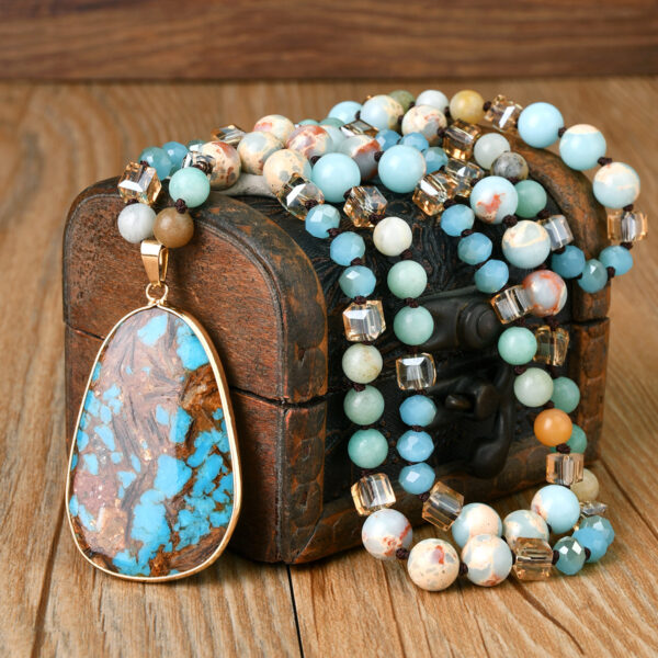 Wholesale European and American Autumn and Winter Handmade Knot Emperor Stone Pendant Long Necklace Light Luxury Niche Amazon Stone High-grade Sense Woolen Chain