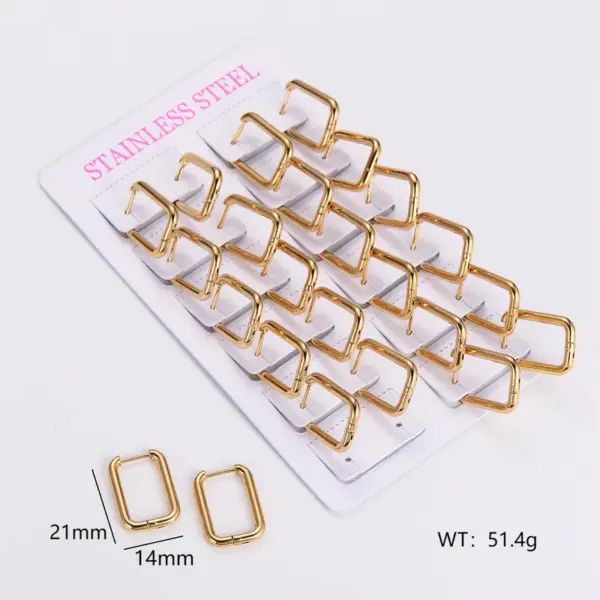 Wholesale 303 Stainless Steel Stainless Steel Solid Color Electroplating Imitation Gold Simple Style Asymmetrical Plating Gold Hoop Earrings
