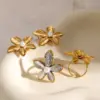 Wholesale 304 Stainless Steel Flower PVD Coated Pearl 18K Real Gold Plated Real Gold Plated Sweet Simple Style Classic Style Waterproof Non Tarnish Gold Rings
