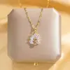Wholesale Jewelry Glam Luxurious Solid Color 304 Stainless Steel Copper Diamond 18K Gold Plated Plating Inlay Pendant Necklace