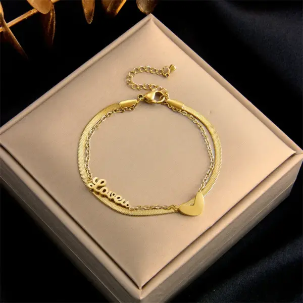 Wholesale PVD Coated 18K Gold Plated Heart 304 Stainless Steel Fashion Waterproof Non Tarnish 304 Stainless Steel Bracelets