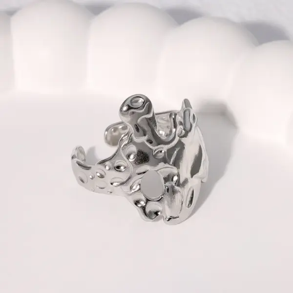 PVD Coated Real Gold Plated 18K Gold Irregular 304 Stainless Steel Cool Style IG Style Waterproof Non Tarnish Open Rings