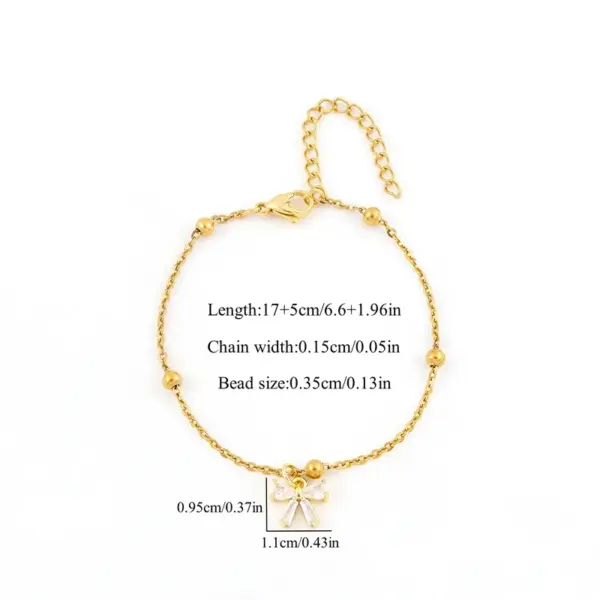 Wholesale PVD Coated Real Gold Plated Bow Knot 201 Stainless Steel Artificial Crystal Elegant Simple Style Classic Style Waterproof Non Tarnish 201 Stainless Steel Bracelets