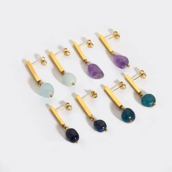 Wholesale PVD Coated Real Gold Plated 18K Gold Solid Color 304 Stainless Steel Natural Stone Waterproof Non Tarnish Drop Earrings