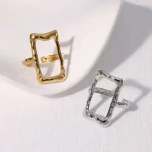 Wholesale PVD Coated Real Gold Plated 18K Gold Geometric 304 Stainless Steel Modern Style Simple Style IG Style Waterproof Non Tarnish Open Rings