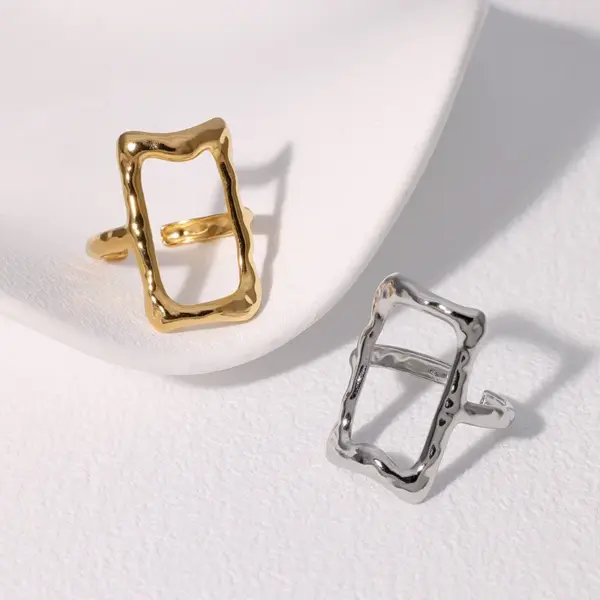 Wholesale PVD Coated Real Gold Plated 18K Gold Geometric 304 Stainless Steel Modern Style Simple Style IG Style Waterproof Non Tarnish Open Rings