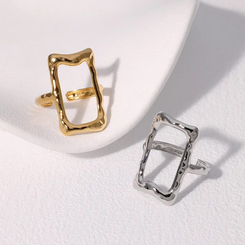 Wholesale PVD Coated Real Gold Plated 18K Gold Geometric 304 Stainless Steel Modern Style Simple Style IG Style Waterproof Non Tarnish Open Rings