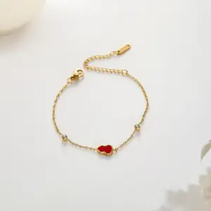 【XKB0097】 Double Diamond Red Gourd Bracelet / Gold