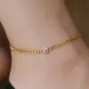Classic Style Solid Color Chains Print Stainless Steel Inlay Zircon Women's Anklet
