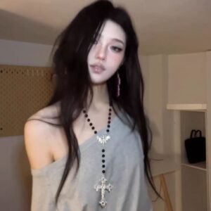 Black beaded cross necklace x4703