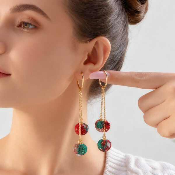 Wholesale Christmas-themed earrings with geometric pom-poms