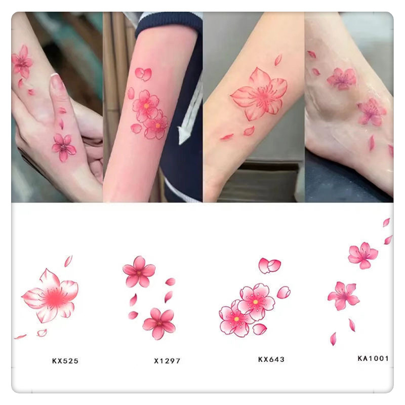 Wholesale Beautiful Cherry Blossom Colorful Tattoo Stickers for Young Girls, Sweet and Sexy Arm, Leg, Collarbone Flower Tattoo Stickers for Women