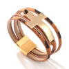 Wholesale Layered leather wide cross bracelet with magnetic clasp