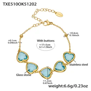 TXE510-Lake Blue Glass Stone Gold Bracelet 16.5+5cm