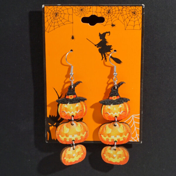 Wholesale Halloween Theme Wooden Earrings Funny Cartoon Ghost Pumpkin Skull Long Pendant Party Decoration Earrings