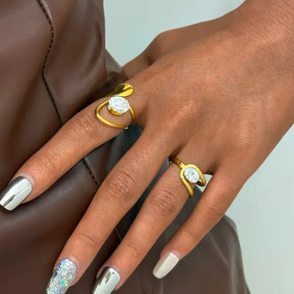 Wholesale Ion Plating (IP) Real Gold Plated 18K Gold Geometric 304 Stainless Steel Casual Simple Style Waterproof Non Tarnish Adjustable Ring