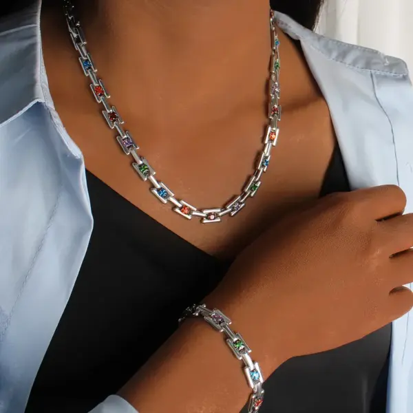 PVD Coated 18K Gold Real Gold Plated Square 304 Stainless Steel Casual Waterproof Non Tarnish Bracelets Necklace Jewelry Set