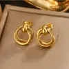 Wholesale Ion Plating (IP) 18K Gold Plated U Shape Double Ring Circle 304 Stainless Steel Vintage Style Waterproof Non Tarnish Earrings