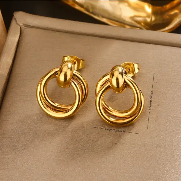 Wholesale Ion Plating (IP) 18K Gold Plated U Shape Double Ring Circle 304 Stainless Steel Vintage Style Waterproof Non Tarnish Earrings