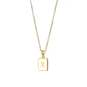 Fritillary Letter Square Pendant Necklace-Gold-Letter X