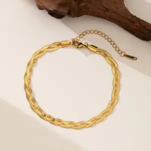 Qyb13 Three-Strand Blade Chain Anklet / Gold