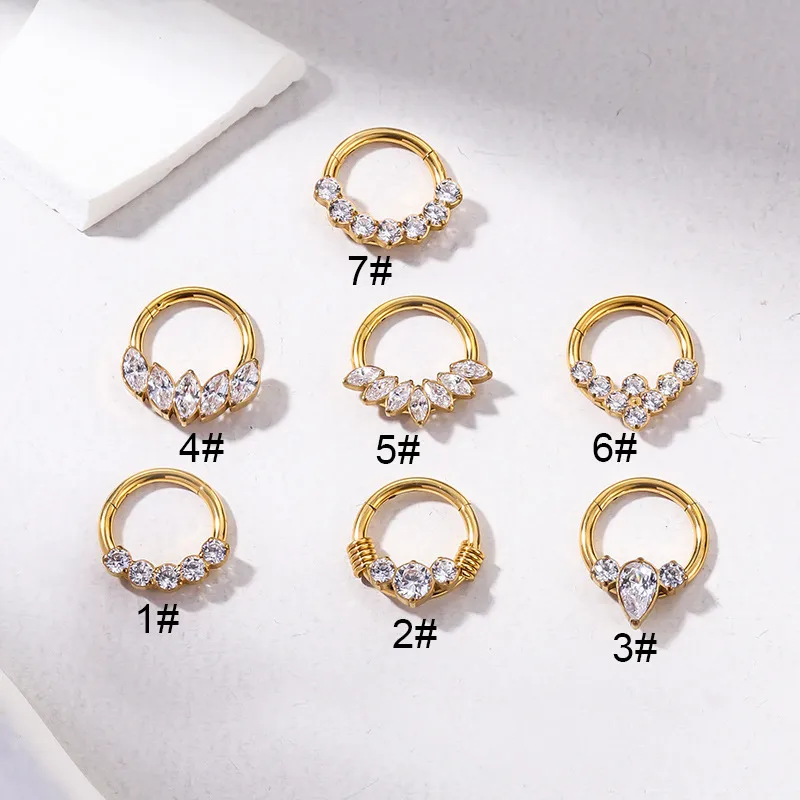 Wholesale 1 Piece Nose Rings & Studs Retro Leaf Water oplets Pure Titanium Inlaid Zircon Nose Pin