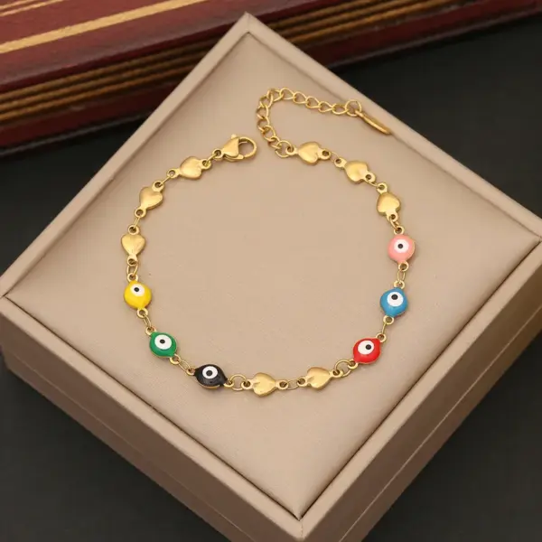 Wholesale Stainless Steel 18K Gold Plated Commute Enamel Heart Shape Eye Bracelets