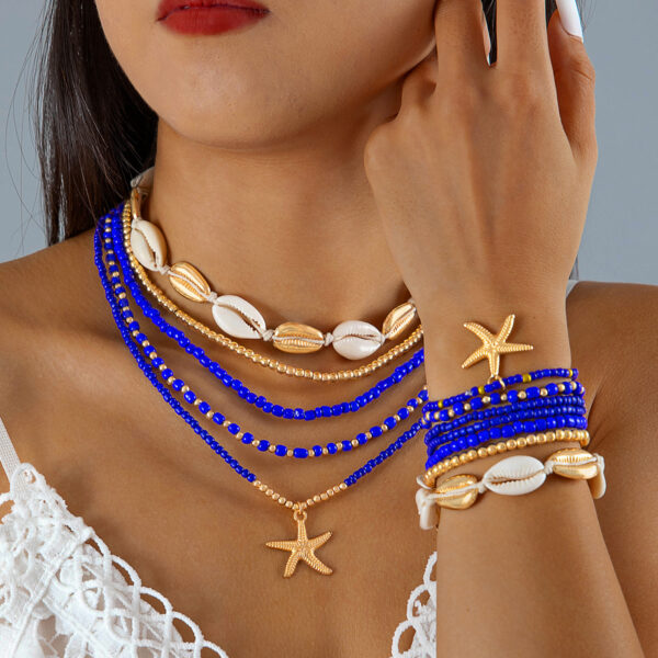 Wholesale Cross-border Bohemian Color Rice Beads Rope Necklace Bracelet suit Beach Wind Starfish Bracelet 12-piece Set