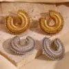 304 Stainless Steel Solid Color PVD Coated Rhinestones 18K Gold Plated Real Gold Plated 18K Gold Simple Style Classic Style Waterproof Non Tarnish Plating Inlay Ear Studs