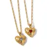 304 Stainless Steel Heart Shape PVD Coated Zircon 18K Gold Plated Real Gold Plated Simple Style Waterproof Non Tarnish Plating Gold Pendant Necklace